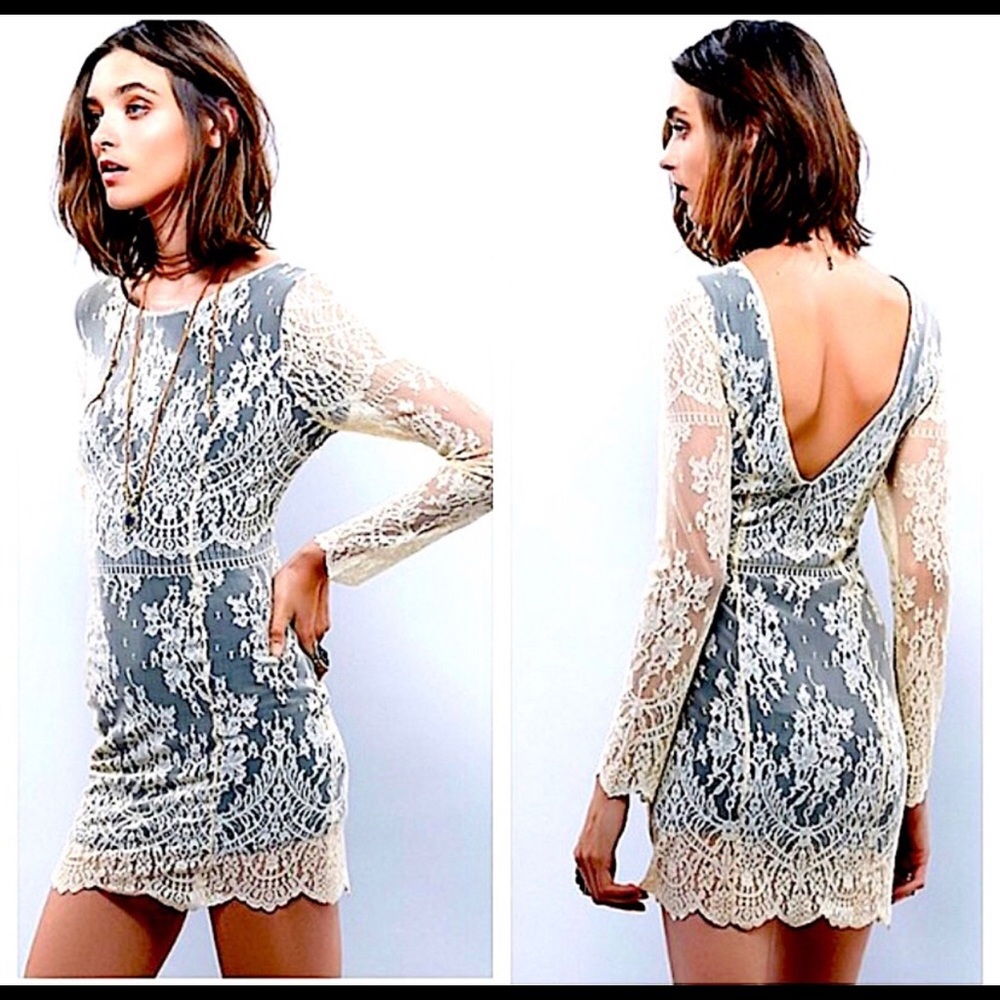 NWOt Free People cream lace body on dress